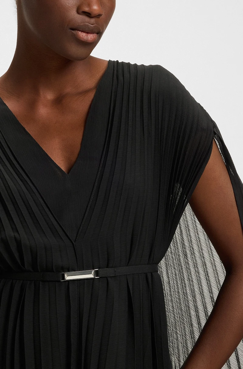 Belted dress crinkle chiffon with overlay