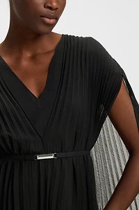Belted dress crinkle chiffon with overlay