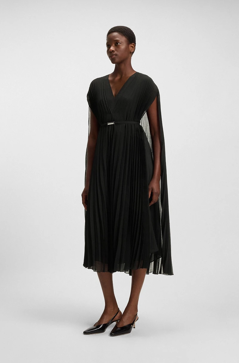 Belted dress crinkle chiffon with overlay