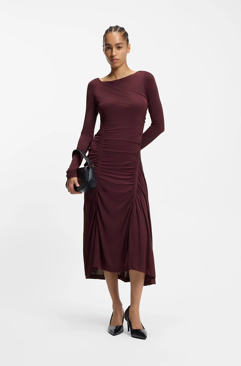 Gathered-detail dress matte jersey