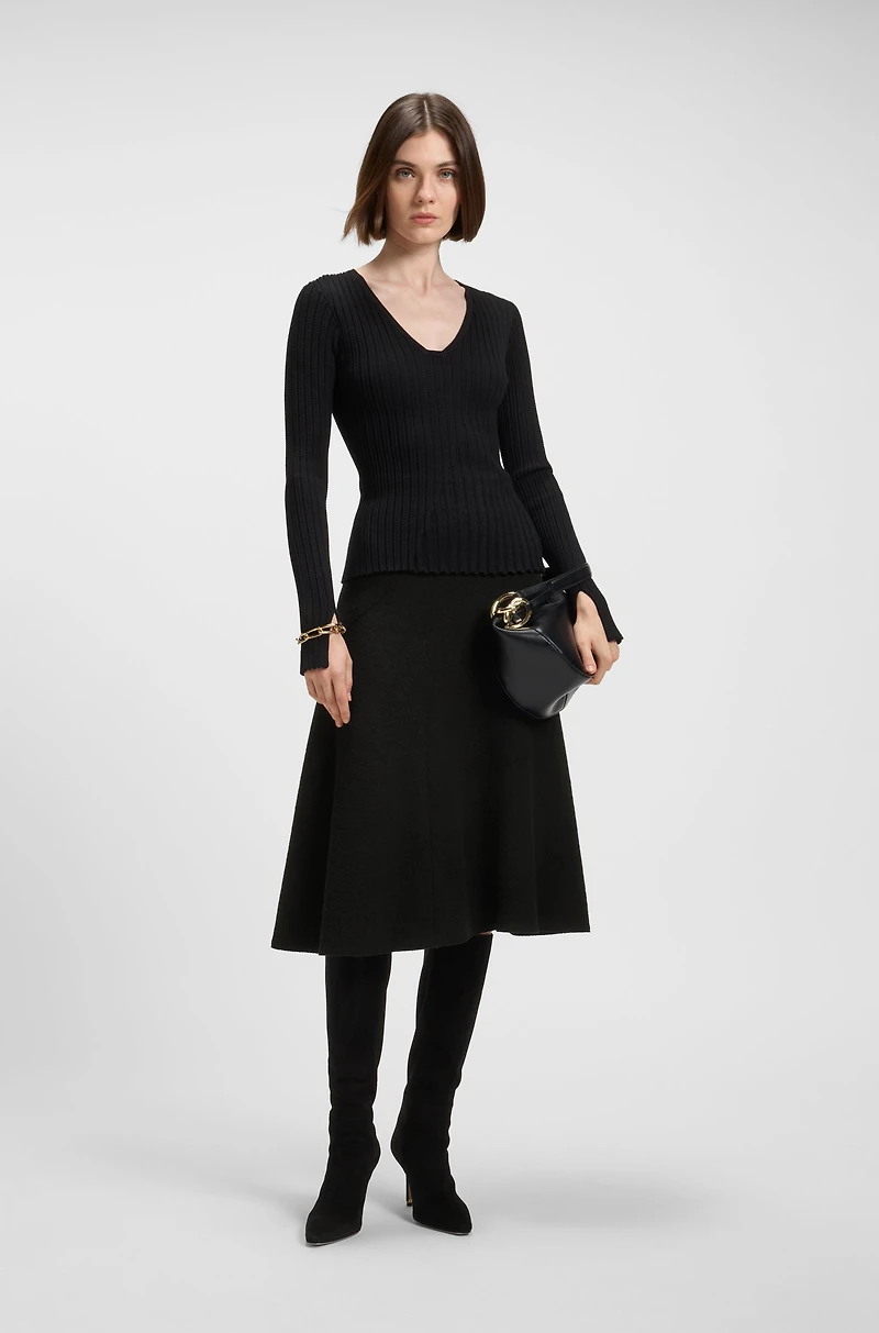 Boiled-wool skirt with A-line silhouette