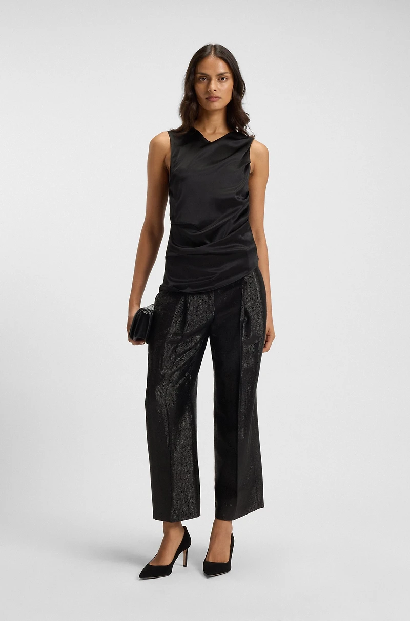 Asymmetric-hem top with stretch-silk front