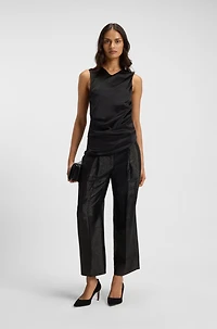 Asymmetric-hem top with stretch-silk front