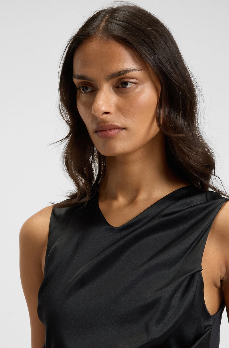 Asymmetric-hem top with stretch-silk front