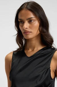 Asymmetric-hem top with stretch-silk front