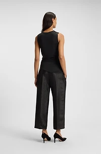 Asymmetric-hem top with stretch-silk front