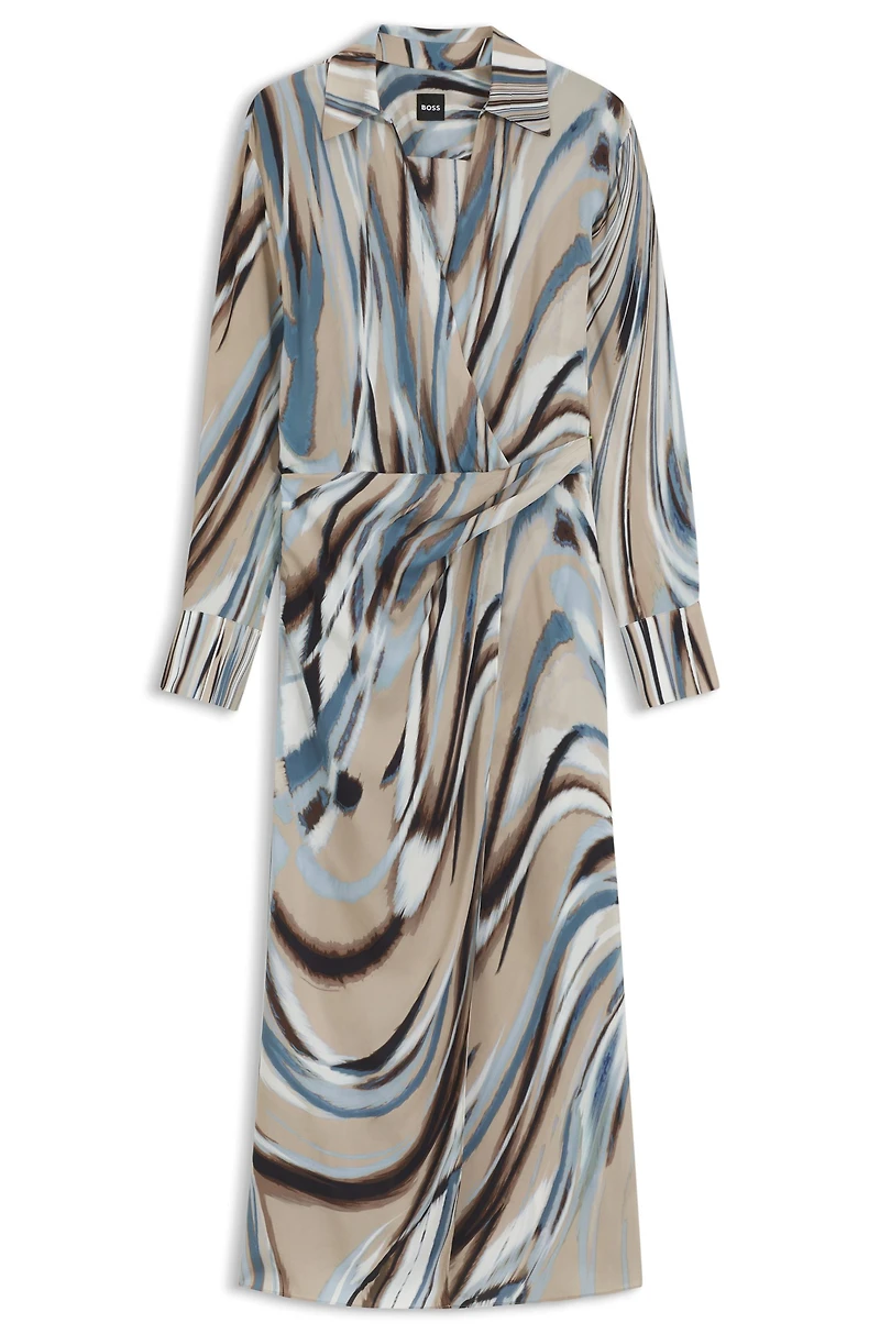 Wrap-front dress with swirl print