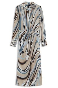 Wrap-front dress with swirl print