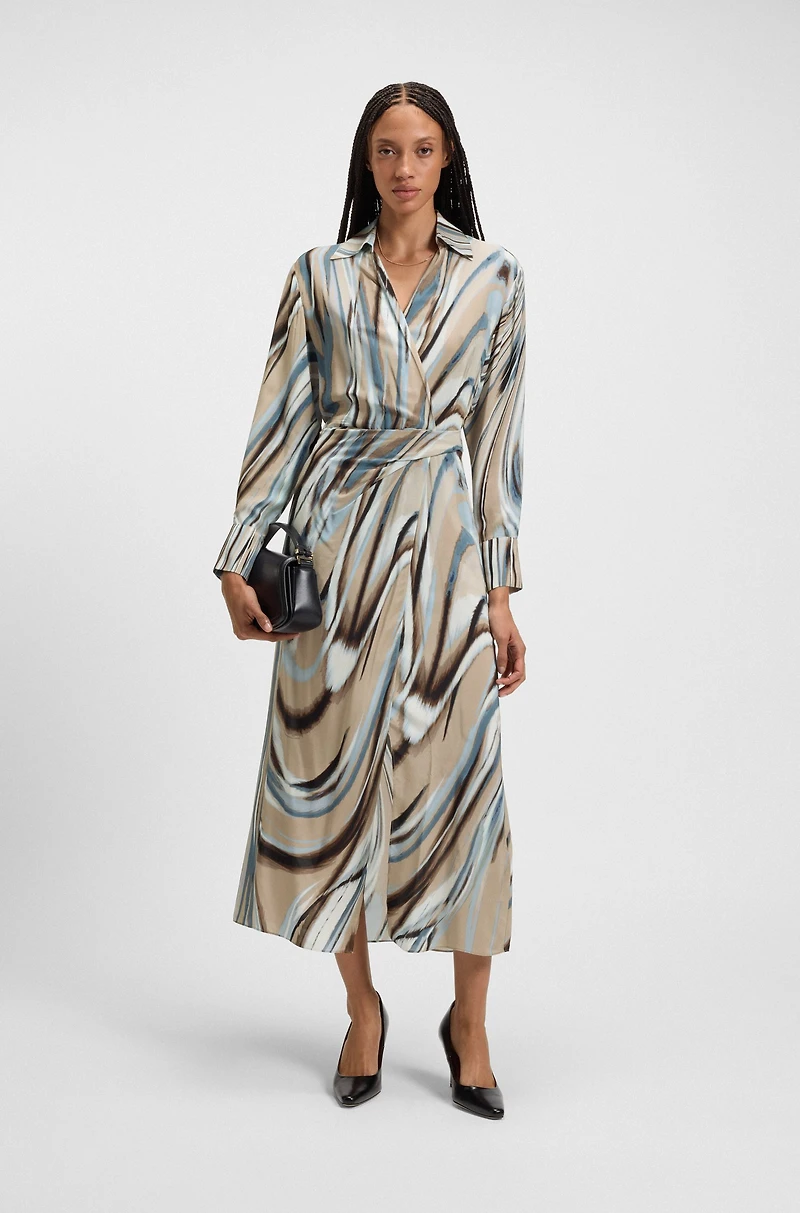 Wrap-front dress with swirl print