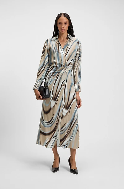 Wrap-front dress with swirl print