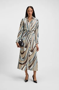 Wrap-front dress with swirl print
