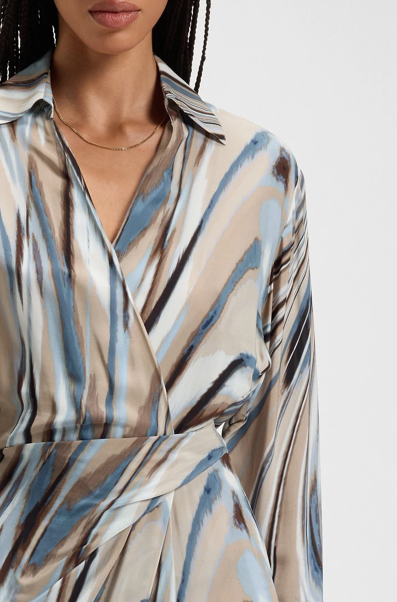 Wrap-front dress with swirl print