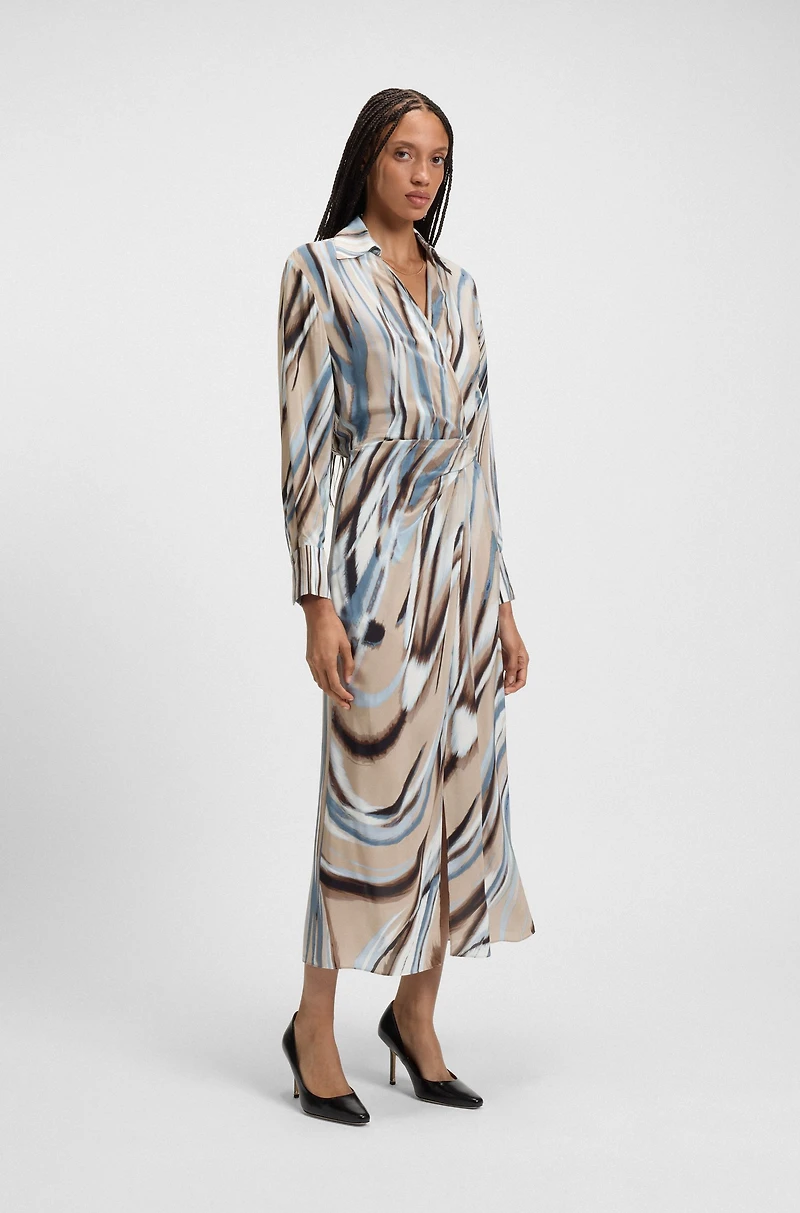 Wrap-front dress with swirl print