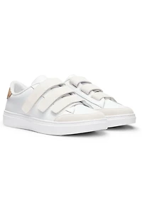 Leather trainers with suede riptape straps