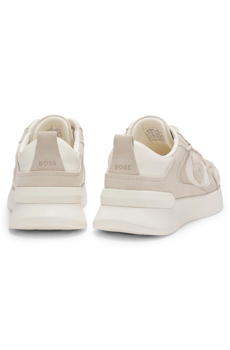 Suede-trim trainers with Double B monogram