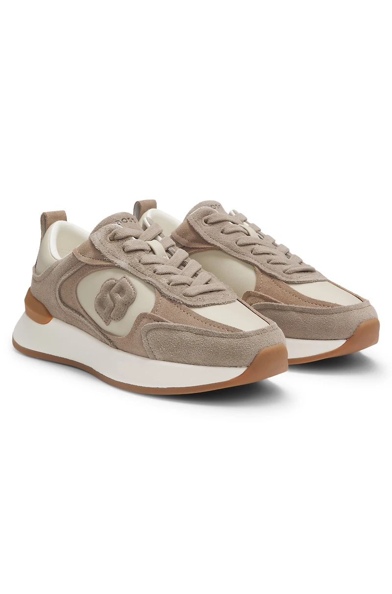 Suede-trim trainers with Double B monogram