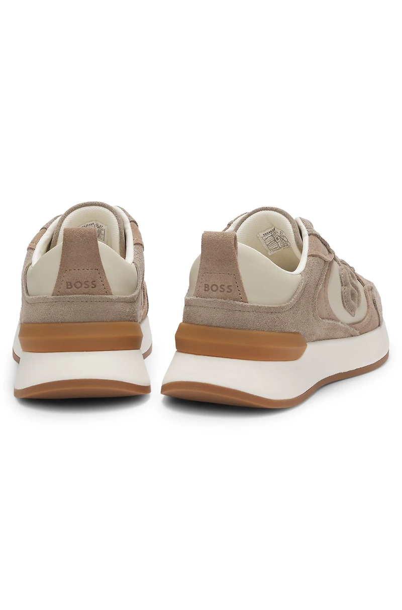 Suede-trim trainers with Double B monogram