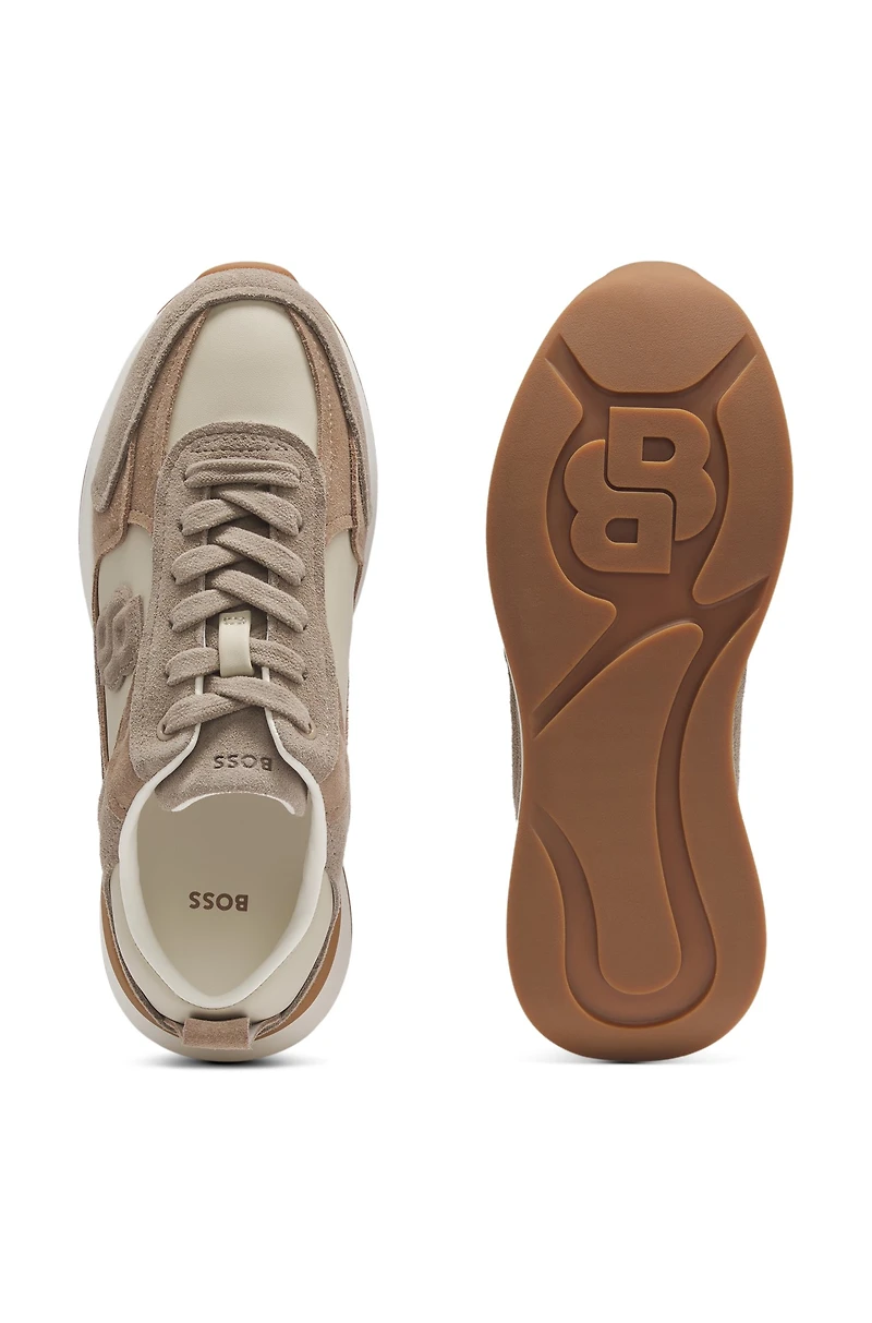 Suede-trim trainers with Double B monogram