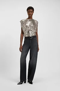 Shoulder-pad top with sequins