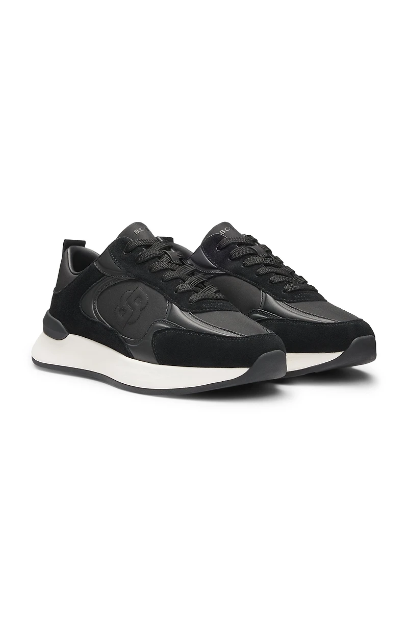 Suede-trim trainers with Double B monogram