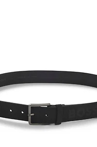 Italian-leather belt with stripe pattern and logo