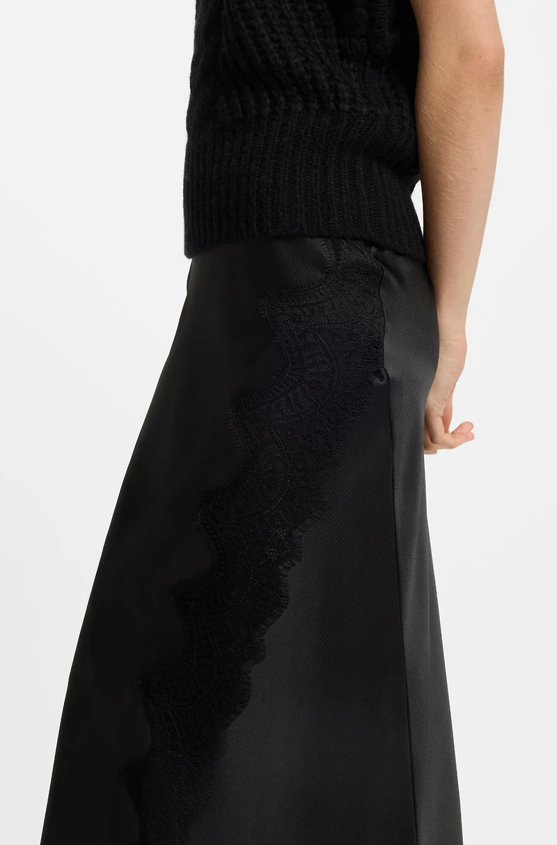 Lace-trim maxi skirt with wrap front