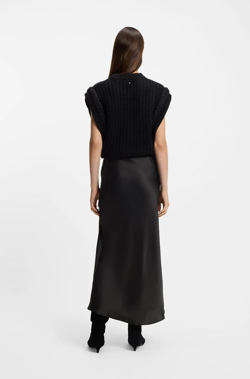 Lace-trim maxi skirt with wrap front