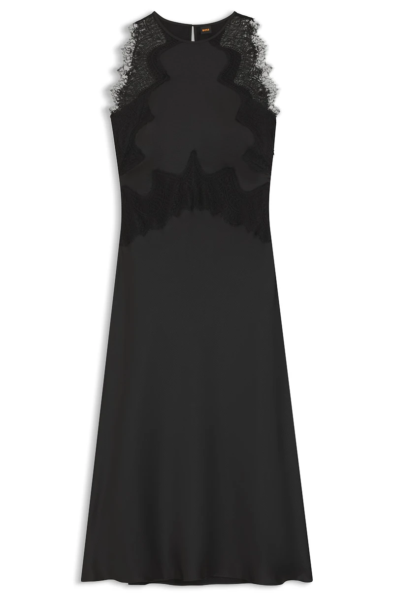 Lace-trim dress seersucker satin