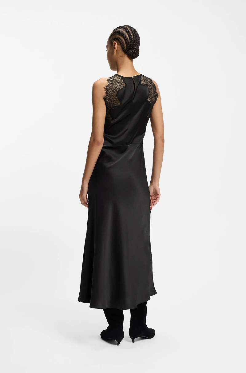 Lace-trim dress seersucker satin