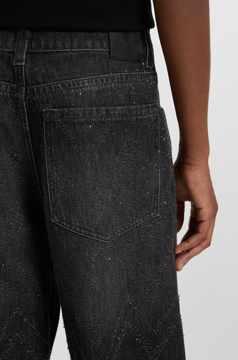 Wide-leg jeans crystal-embellished denim
