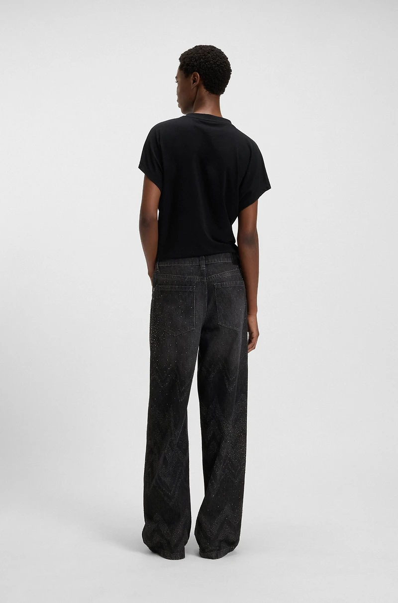 Wide-leg jeans crystal-embellished denim
