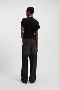 Wide-leg jeans crystal-embellished denim