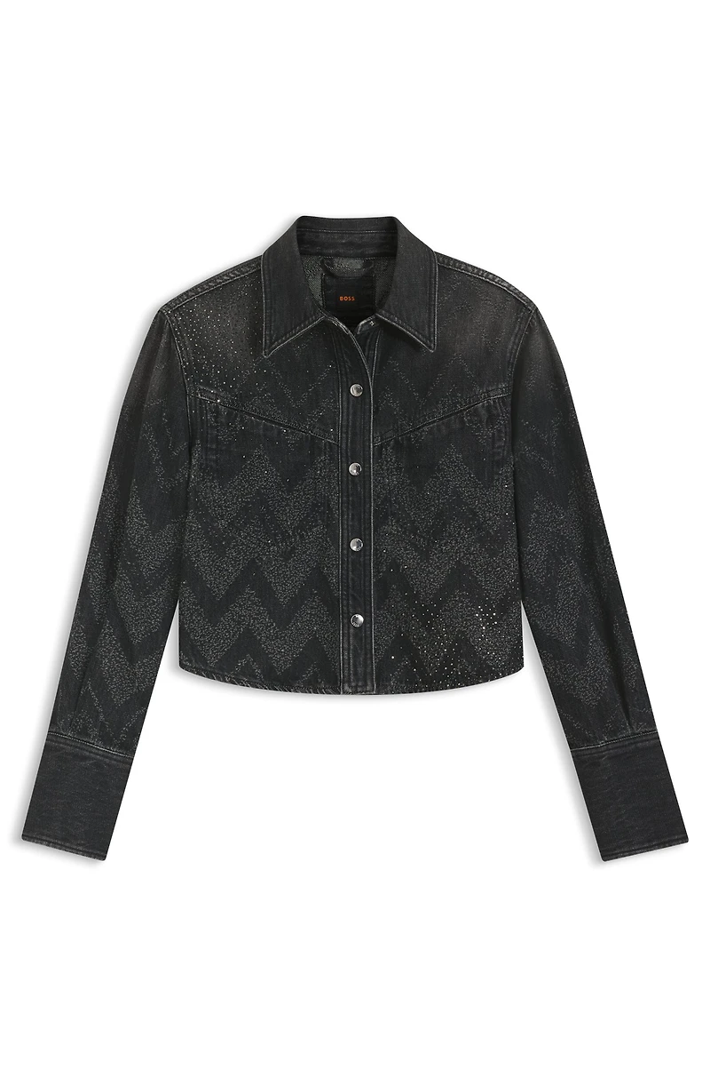 Cropped blouse crystal-embellished denim