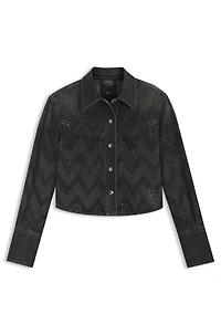 Cropped blouse crystal-embellished denim