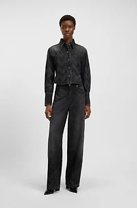 Cropped blouse crystal-embellished denim