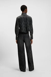 Cropped blouse crystal-embellished denim