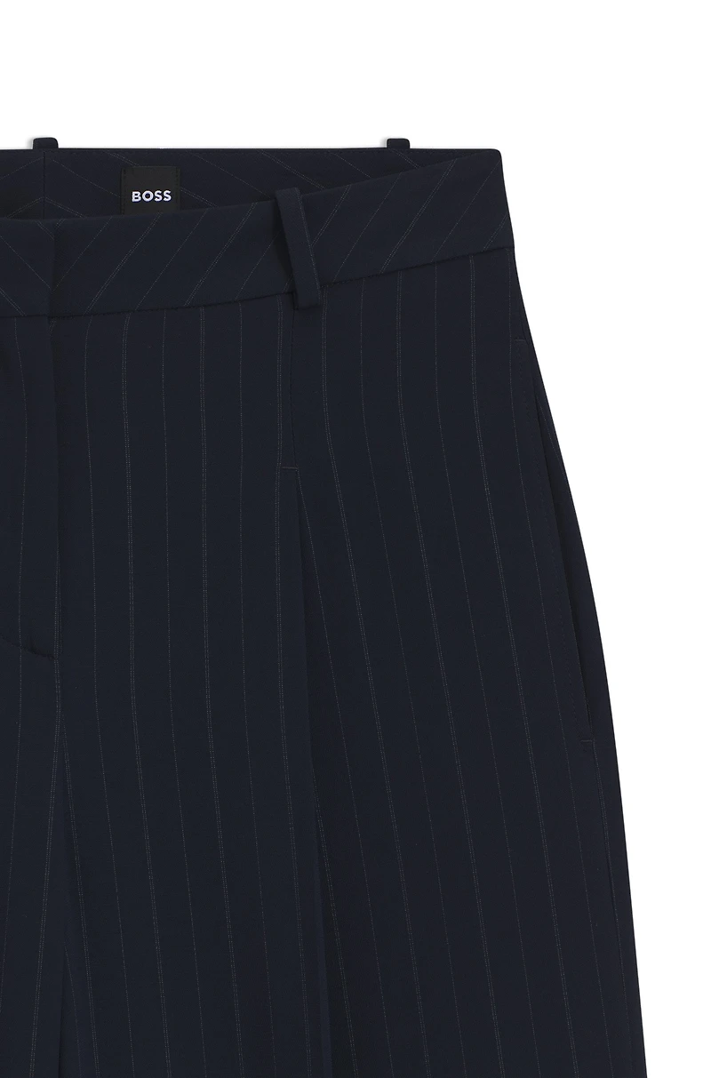 Extra-long-length pinstripe trousers with wide leg