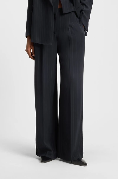 Extra-long-length pinstripe trousers with wide leg