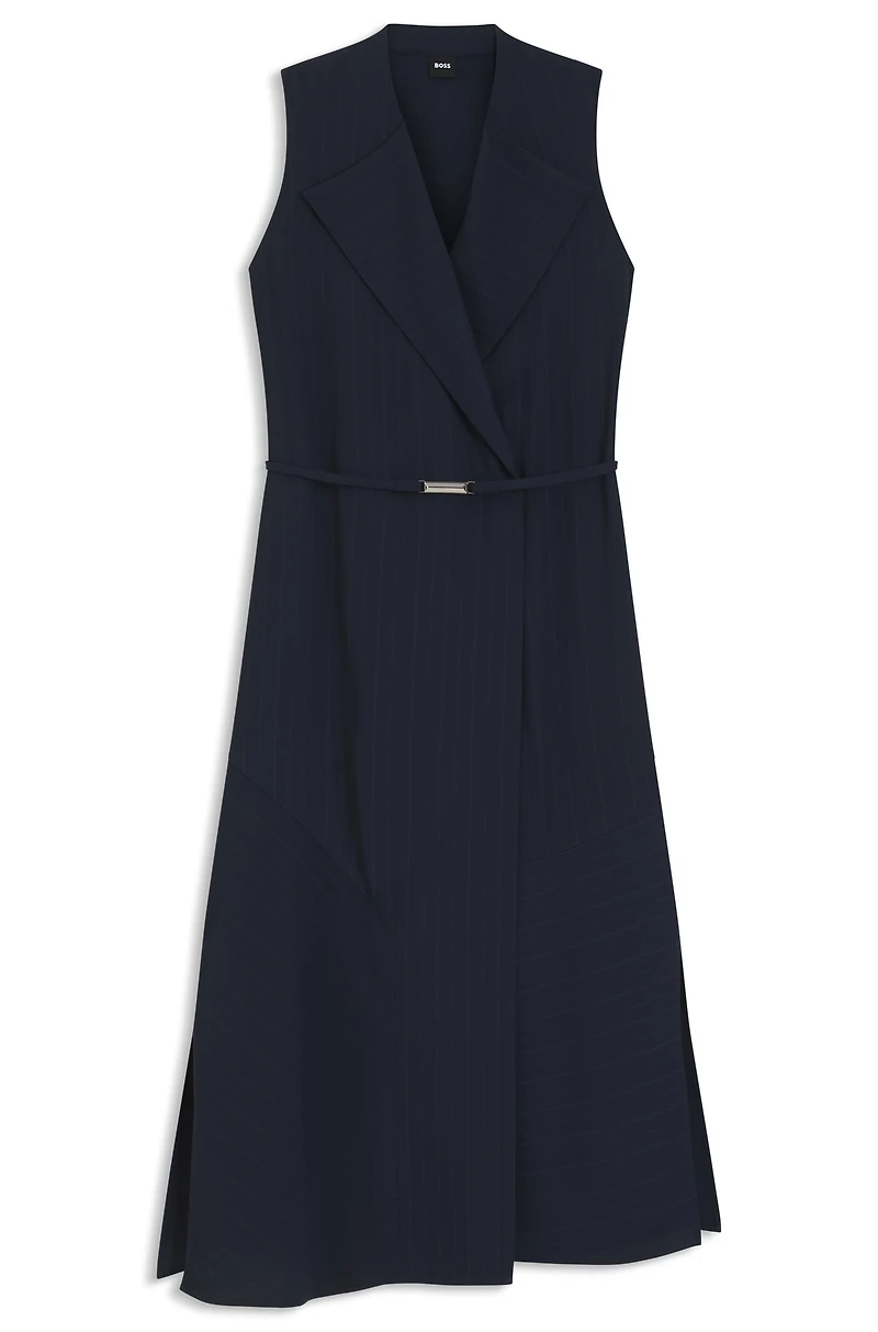 Pinstripe dress with buttoned wrap front