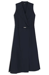 Pinstripe dress with buttoned wrap front
