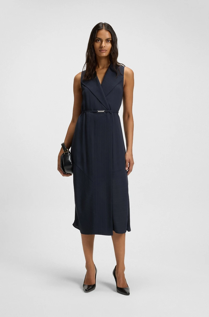 Pinstripe dress with buttoned wrap front