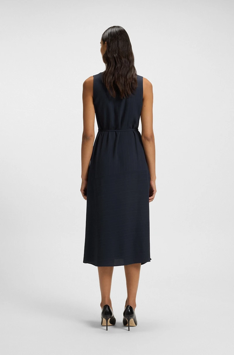 Pinstripe dress with buttoned wrap front