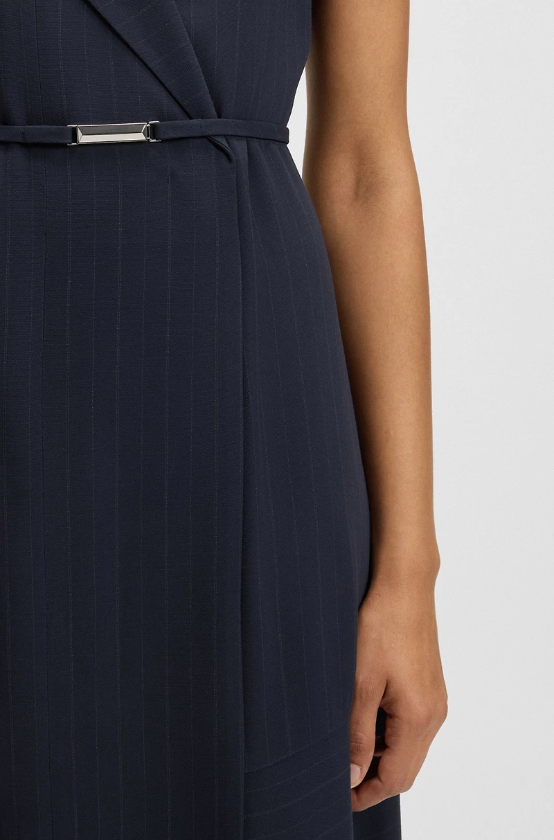 Pinstripe dress with buttoned wrap front
