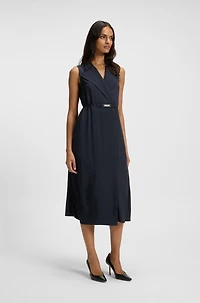 Pinstripe dress with buttoned wrap front