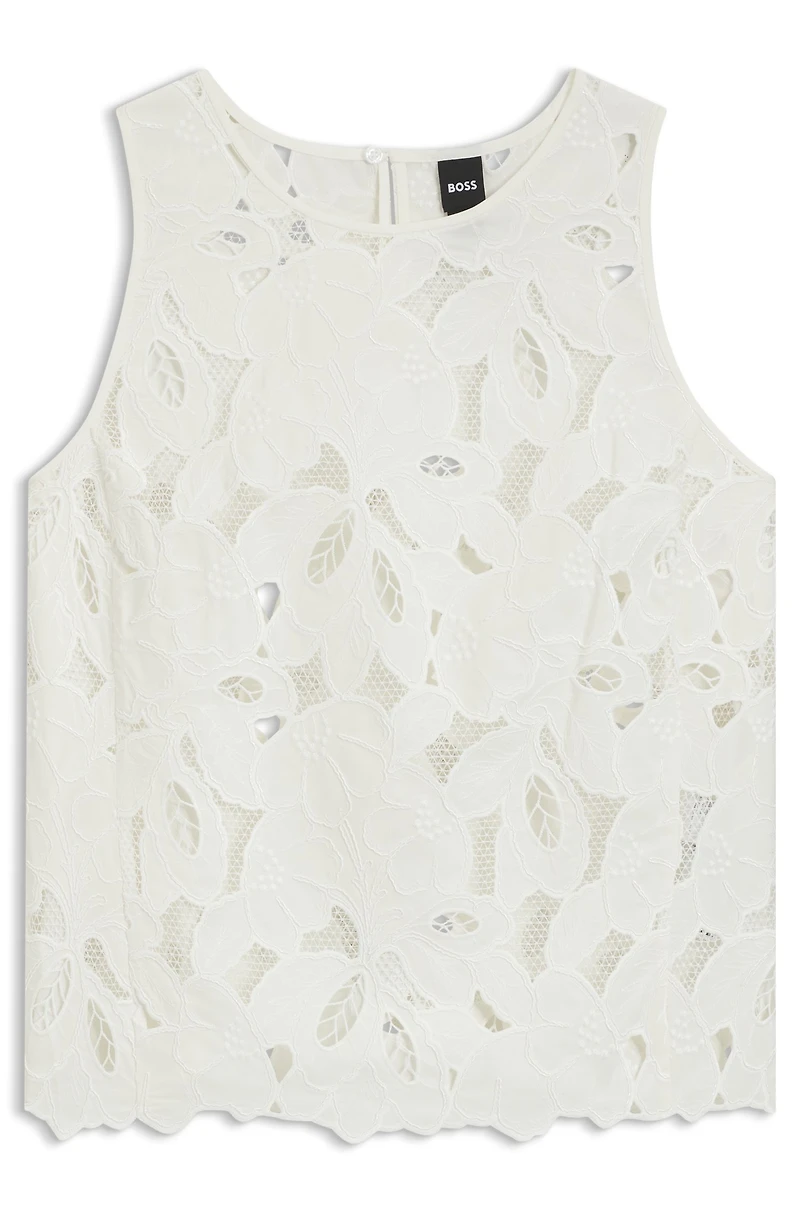Sleeveless blouse with broderie anglaise