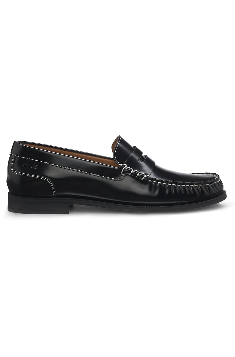 Leather moccasins with penny trim