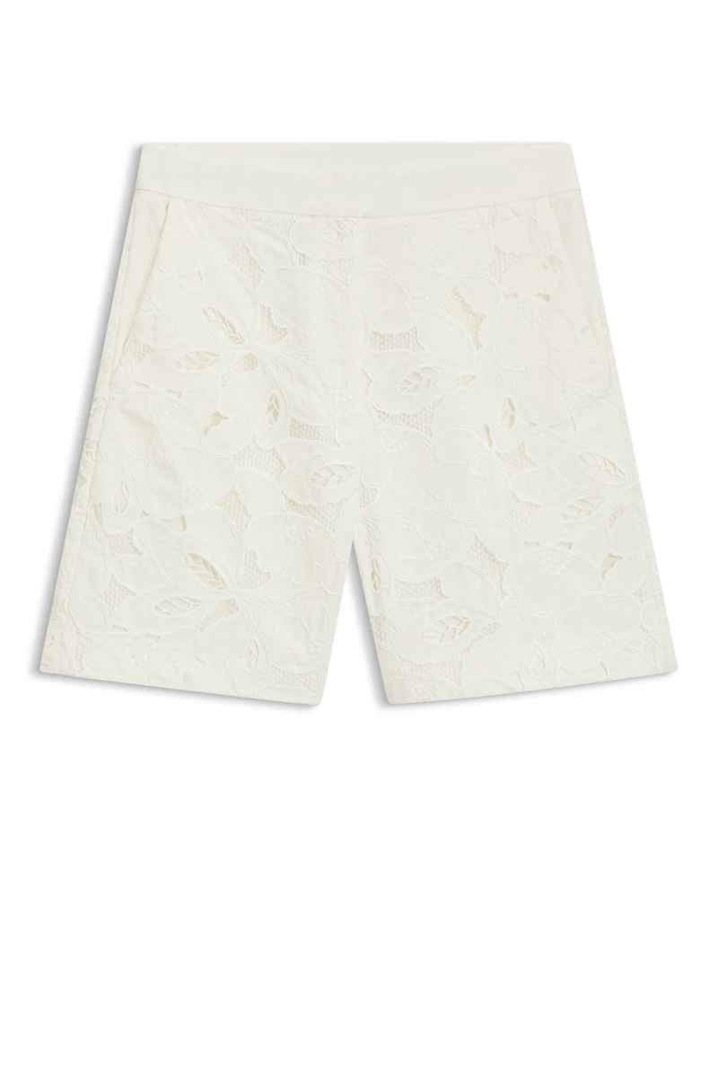 Wide-leg shorts with broderie anglaise