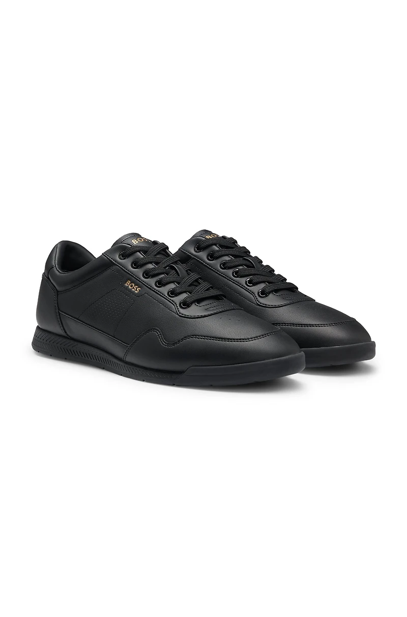 Leather trainers with gold-tone logo