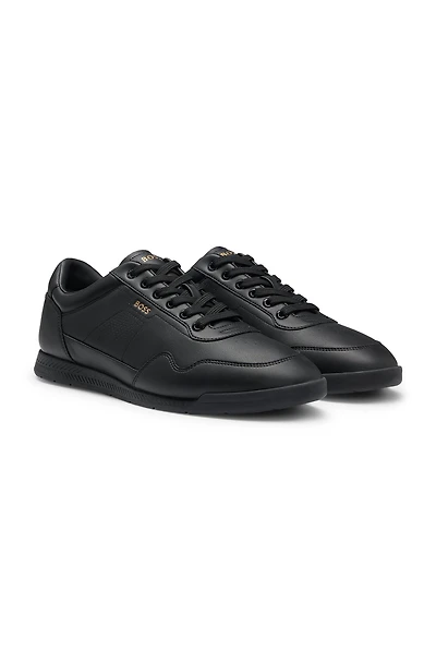Leather trainers with gold-tone logo