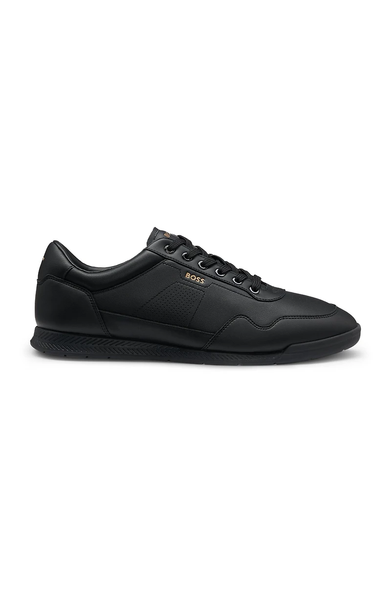 Leather trainers with gold-tone logo